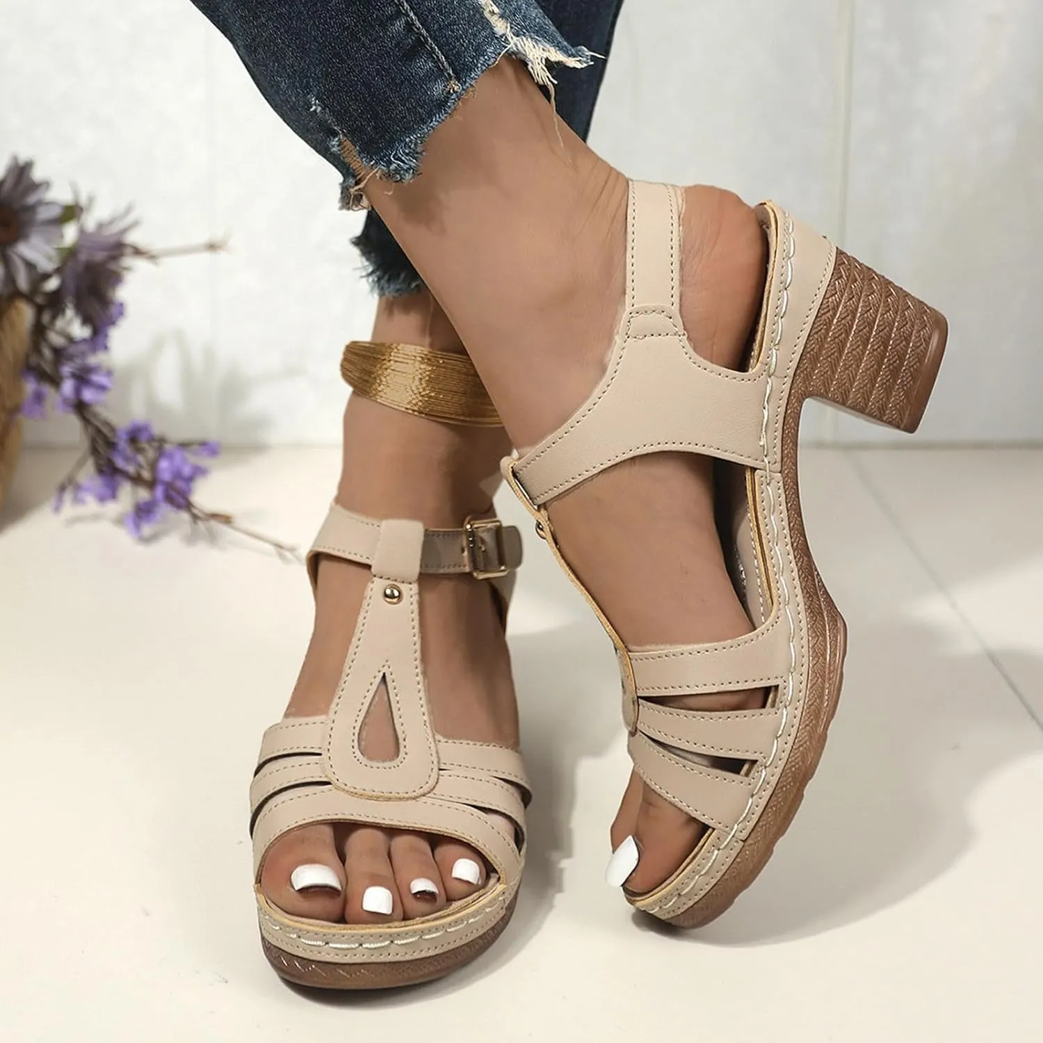 Women's European And Retro Foreign Trade Large Size Hollow Light Soft Sole Casual Shoes Double Bow Sandals for Women