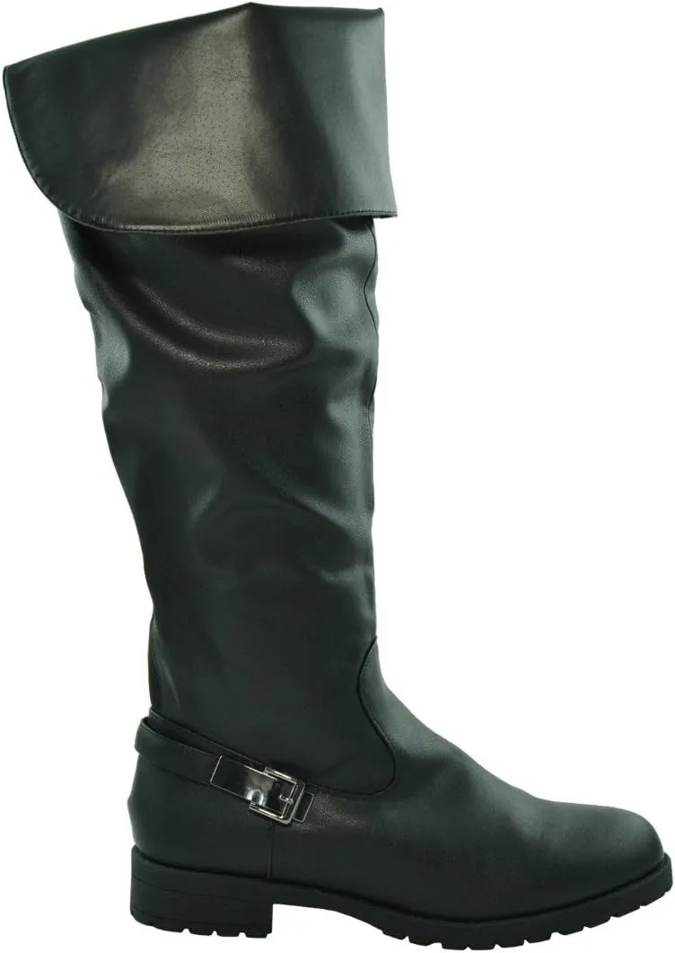 Womens Knee High Boots Faux Leather Buckle Accent Riding Foldable Cuff