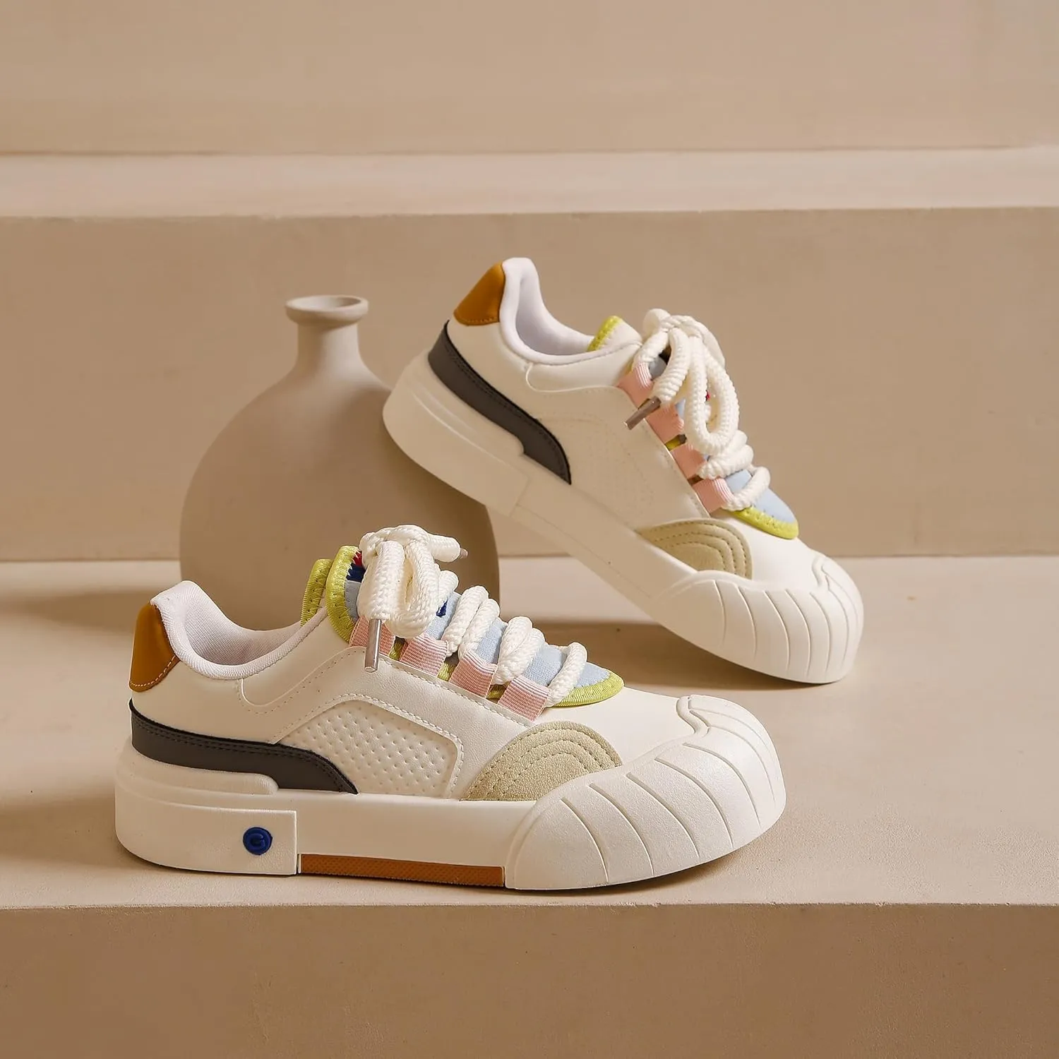 Womens Lightweight Sneakers Trendy Colorblock Lace Up Casual Shoes Breathable Tennis Shoes