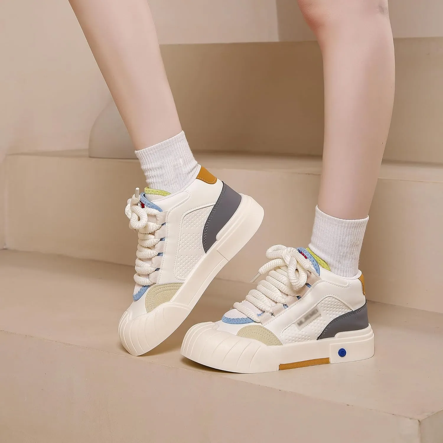 Womens Lightweight Sneakers Trendy Colorblock Lace Up Casual Shoes Breathable Tennis Shoes