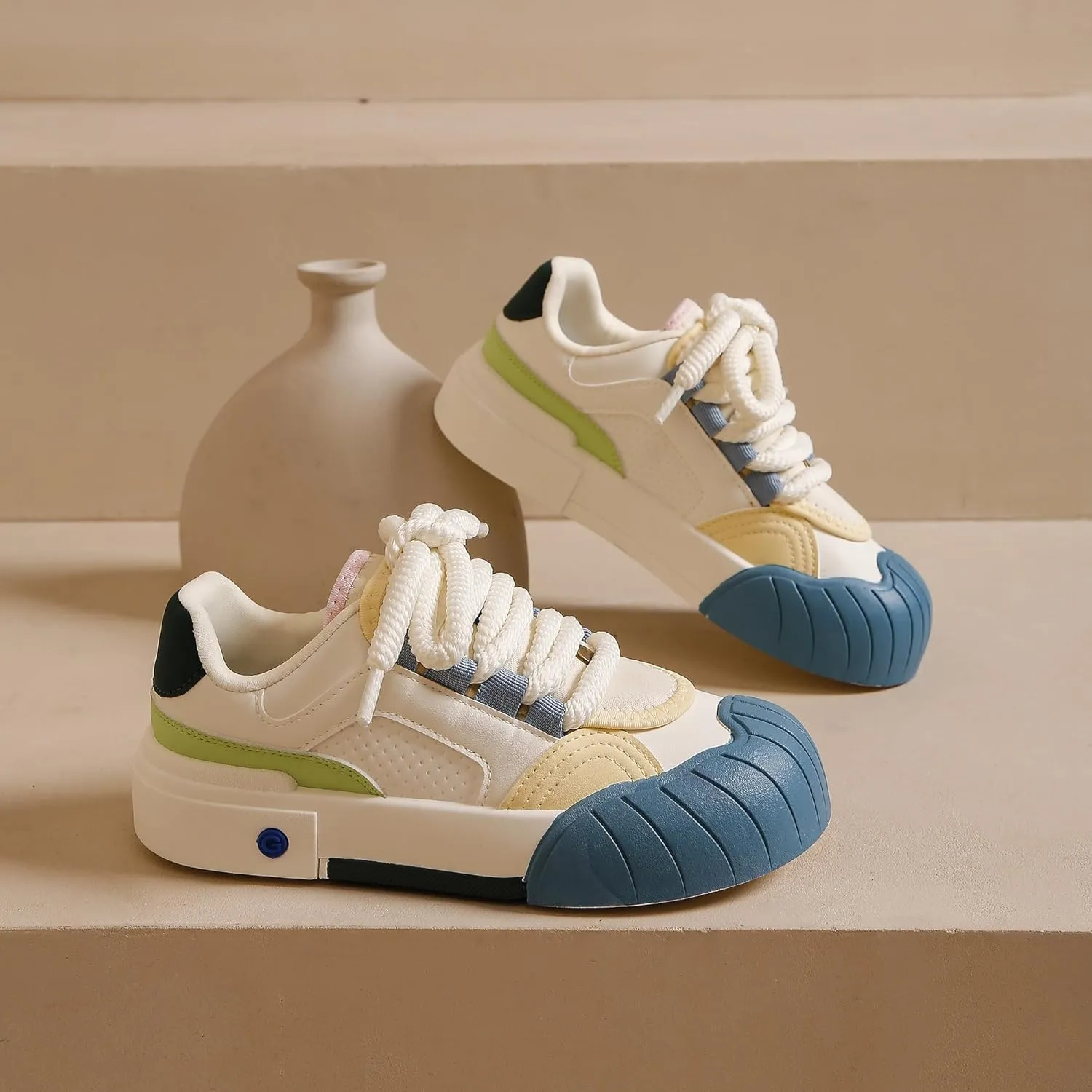 Womens Lightweight Sneakers Trendy Colorblock Lace Up Casual Shoes Breathable Tennis Shoes