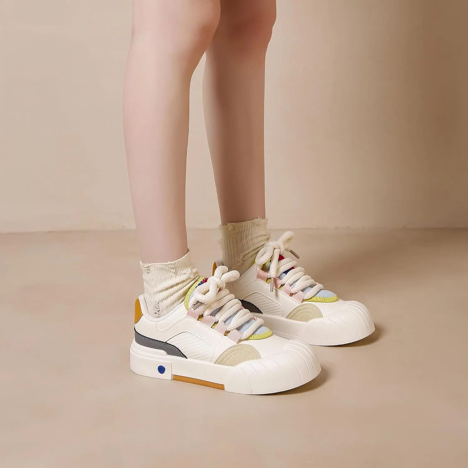 Womens Lightweight Sneakers Trendy Colorblock Lace Up Casual Shoes Breathable Tennis Shoes