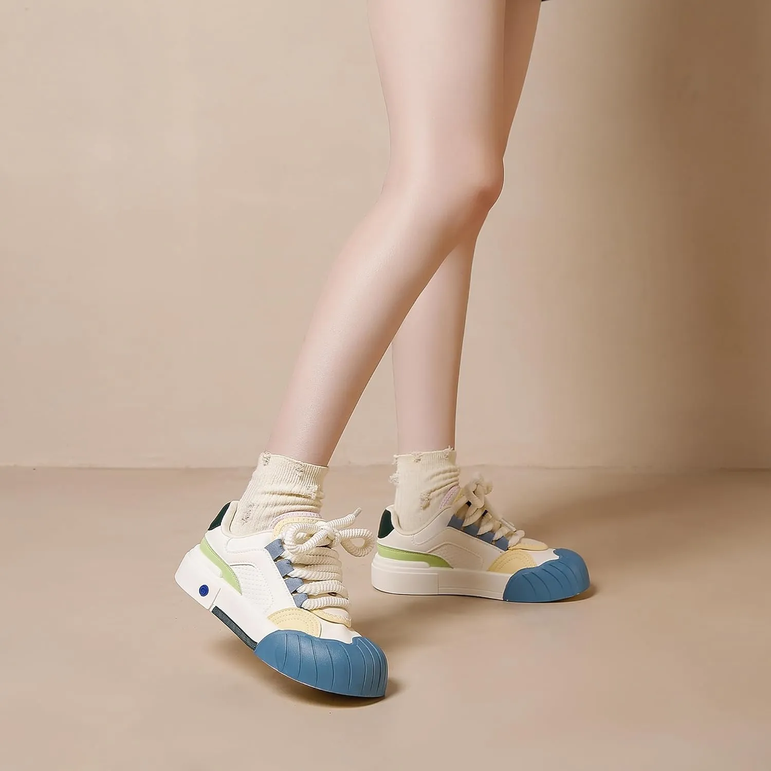 Womens Lightweight Sneakers Trendy Colorblock Lace Up Casual Shoes Breathable Tennis Shoes