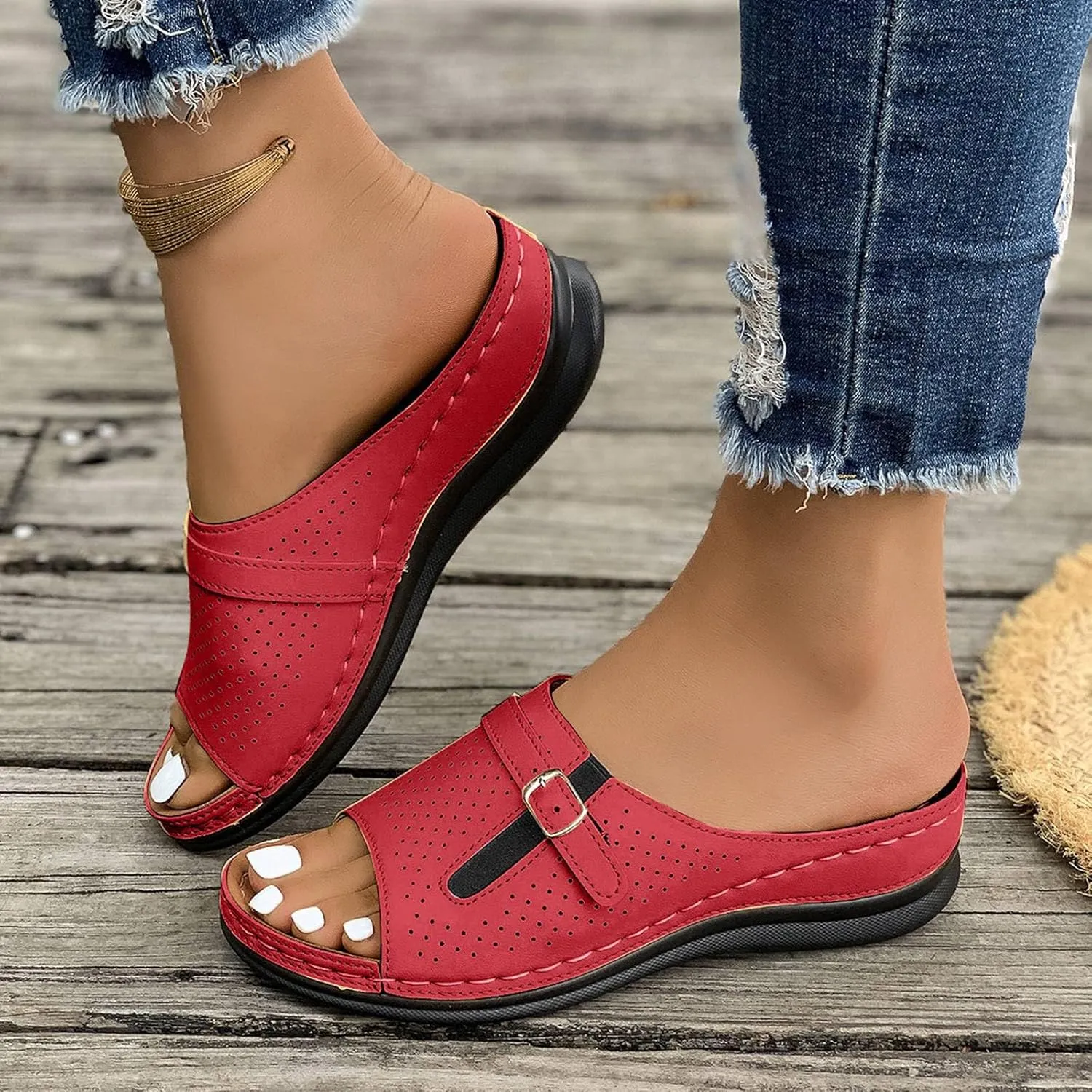 Women's Summer Slippers Comfortable Open Toe Casual Sandals with 45cm Wedge Heel for Beach Vacation Dressy Outfits