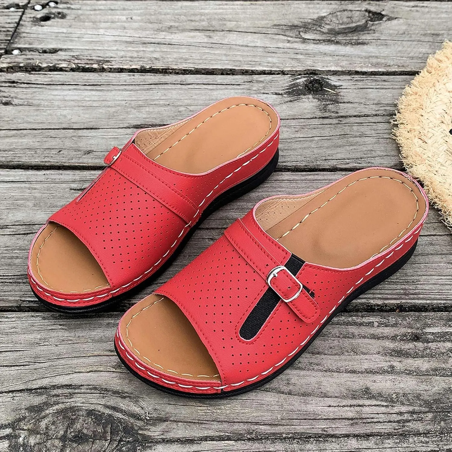 Women's Summer Slippers Comfortable Open Toe Casual Sandals with 45cm Wedge Heel for Beach Vacation Dressy Outfits