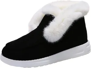 Women's Winter Boots Wide Width Women's Winter Snow Boots Slip on Insulated Fur Lined Lightweight Cold Weather Warm Ankle Booties Comfortable Outdoor Walking Shoes