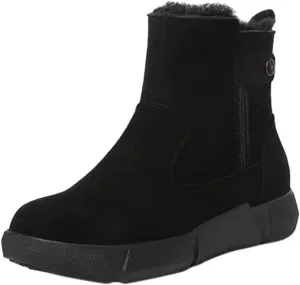 Women's Winter Fashion Thickened Wool Snow Boots Leather and Fleece Warm Non Slip Cotton Boots Womens Snow Boots Women (Black, 8.5)