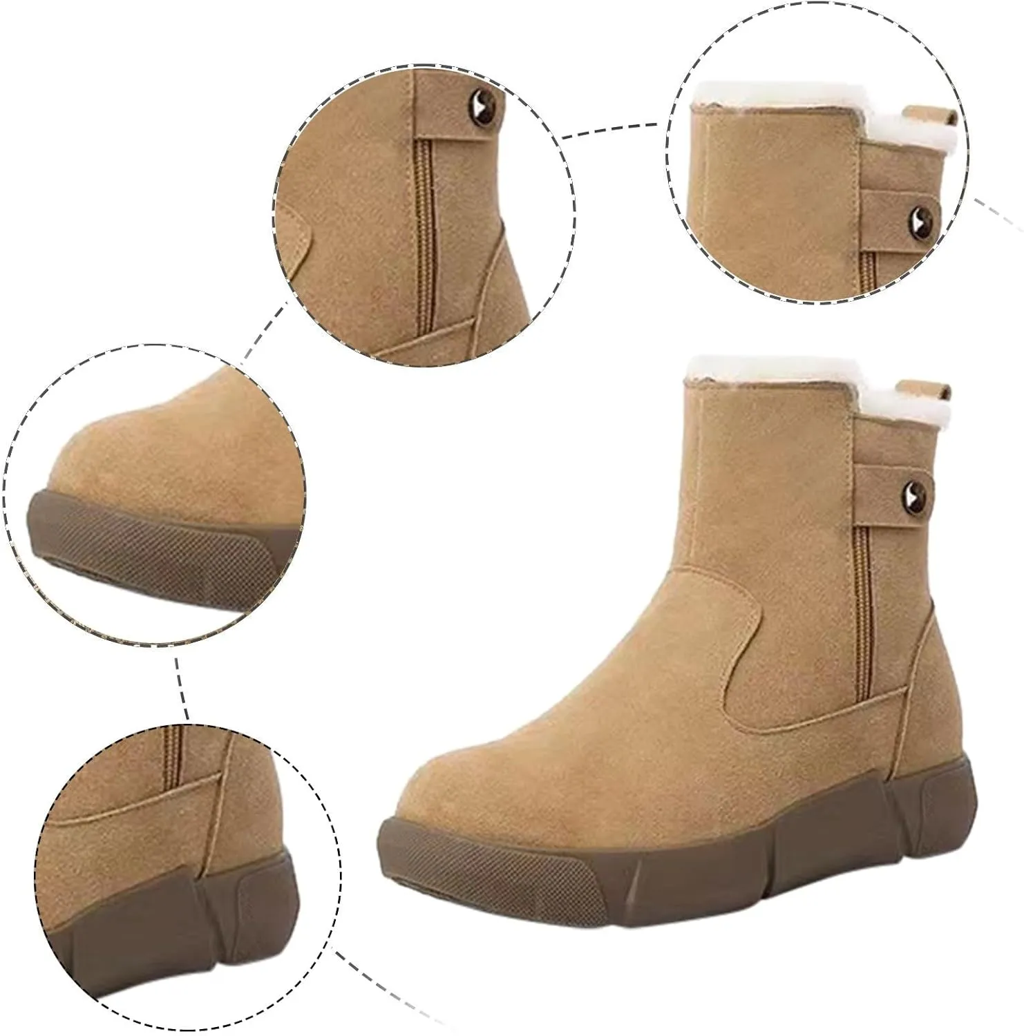 Women's Winter Snow Boots with Fur Lined Lightweight Ankle Booties Anti Slip Comfortable Warm Winter Shoes Slip On Ankle Boots Round Toe Thick Sole High-Top Sneakers with Side Zipper
