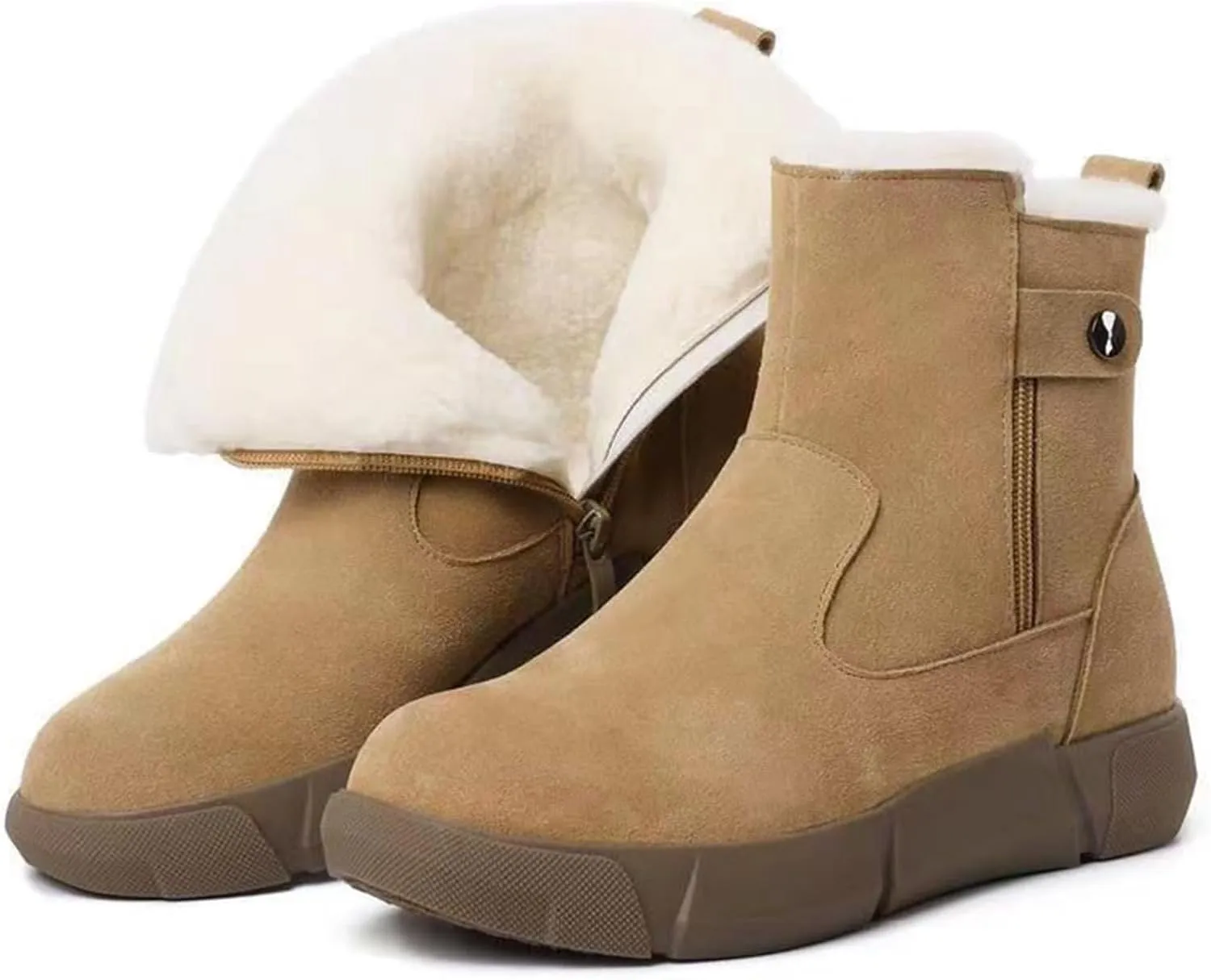 Women's Winter Snow Boots with Fur Lined Lightweight Ankle Booties Anti Slip Comfortable Warm Winter Shoes Slip On Ankle Boots Round Toe Thick Sole High-Top Sneakers with Side Zipper