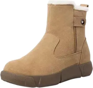 Women's Winter Snow Boots with Fur Lined Lightweight Ankle Booties Anti Slip Comfortable Warm Winter Shoes Slip On Ankle Boots Round Toe Thick Sole High-Top Sneakers with Side Zipper