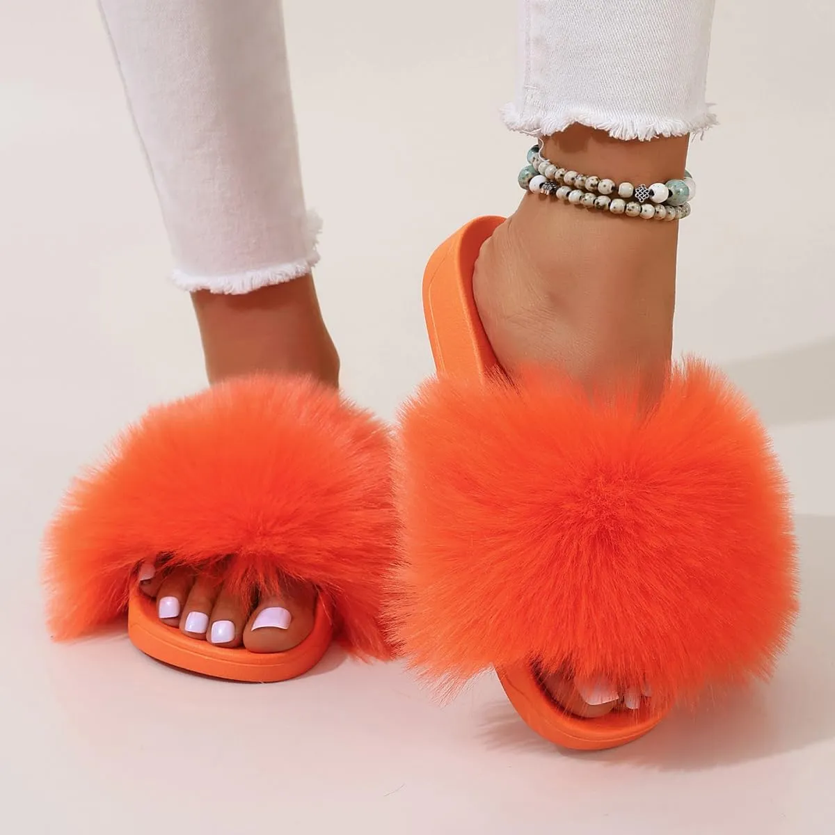 yamerbo Women's Furry Slides Fluffy Slippers Cute Open Toe Girls Sandals House Slides pantuflas para mujer
