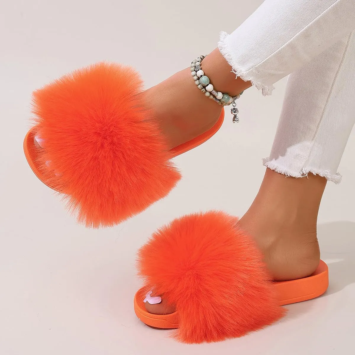 yamerbo Women's Furry Slides Fluffy Slippers Cute Open Toe Girls Sandals House Slides pantuflas para mujer