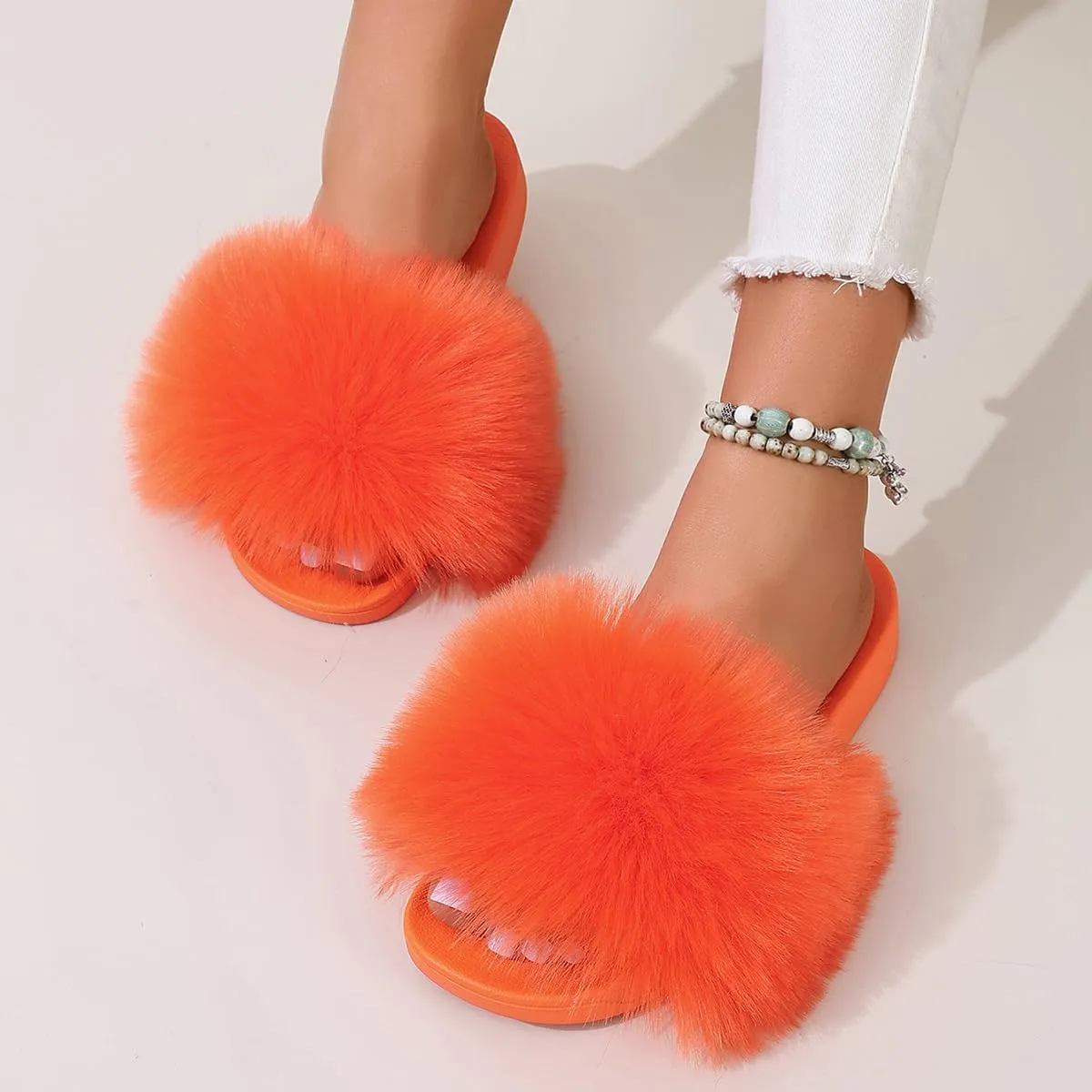 yamerbo Women's Furry Slides Fluffy Slippers Cute Open Toe Girls Sandals House Slides pantuflas para mujer