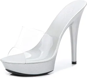 YIYA Women's High Heel Slides with Platform Clear Stiletto High Heels Sandals Peep Toe Dress Party Backless Shoes