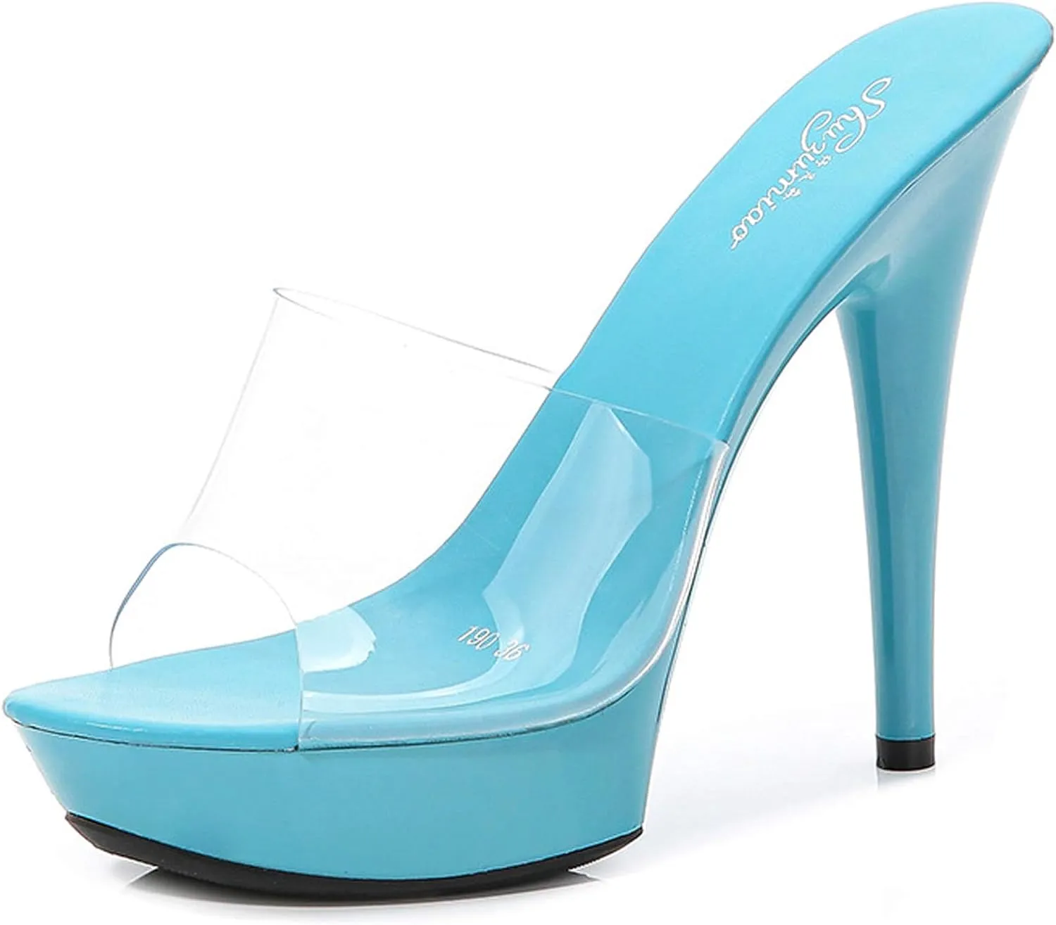 YIYA Women's High Heel Slides with Platform Clear Stiletto High Heels Sandals Peep Toe Dress Party Backless Shoes