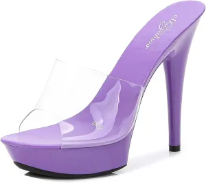 YIYA Women's High Heel Slides with Platform Clear Stiletto High Heels Sandals Peep Toe Dress Party Backless Shoes