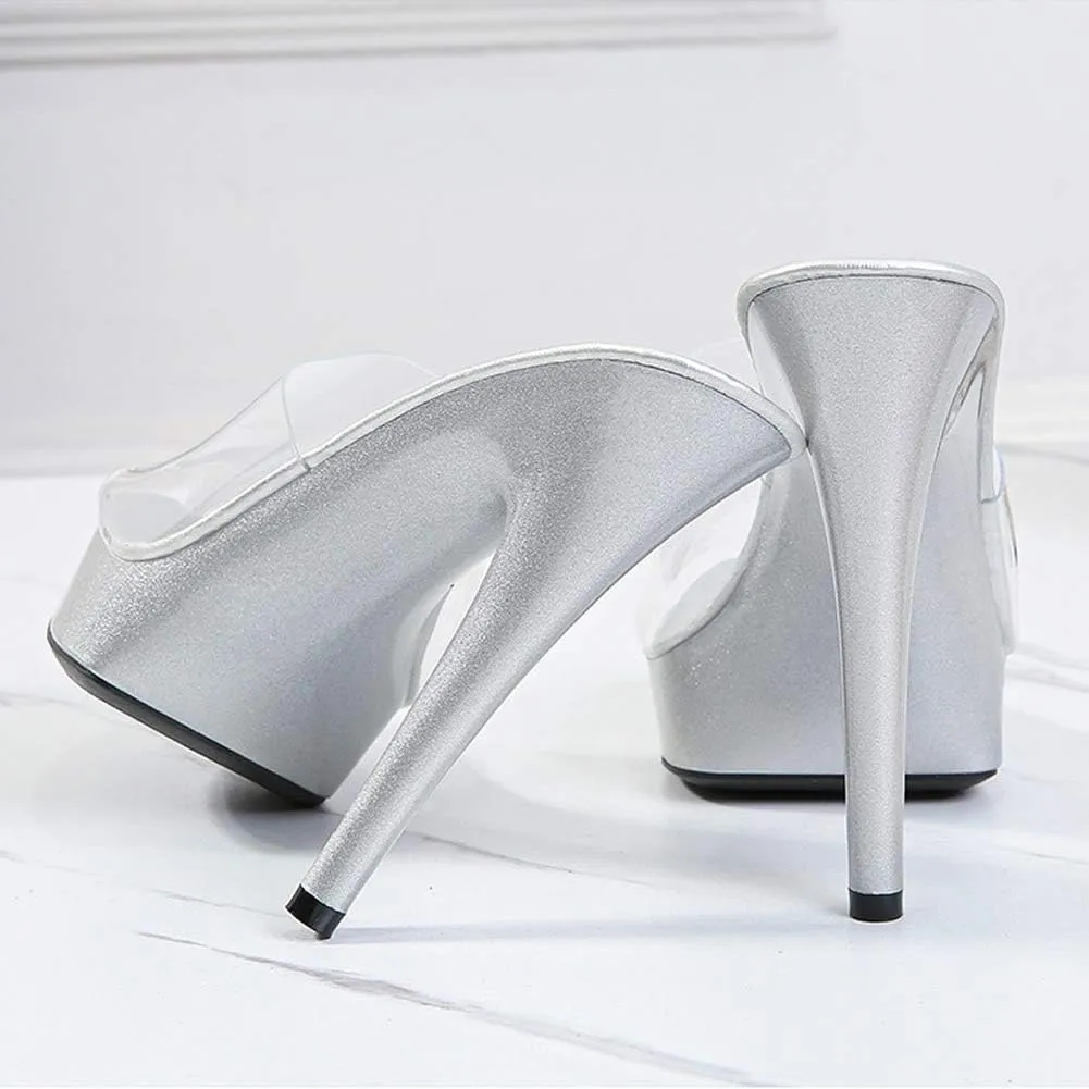 YIYA Women's High Heel Slides with Platform Clear Stiletto High Heels Sandals Peep Toe Dress Party Backless Shoes