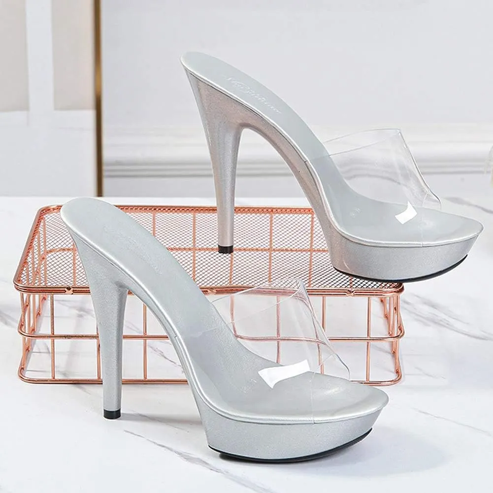 YIYA Women's High Heel Slides with Platform Clear Stiletto High Heels Sandals Peep Toe Dress Party Backless Shoes