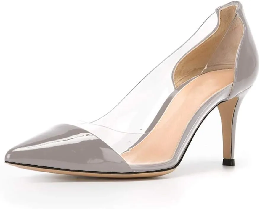 YODEKS Women's Clear Pumps Pointed Toe with 2.6" Stiletto High Heels Dress Shoes for Wedding/Party