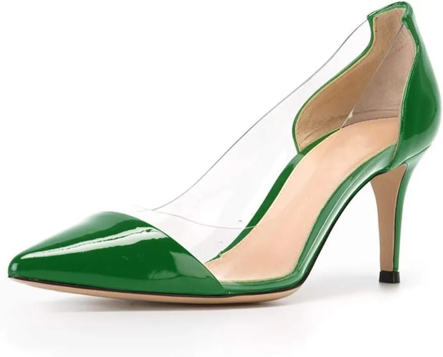 YODEKS Women's Clear Pumps Pointed Toe with 2.6" Stiletto High Heels Dress Shoes for Wedding/Party