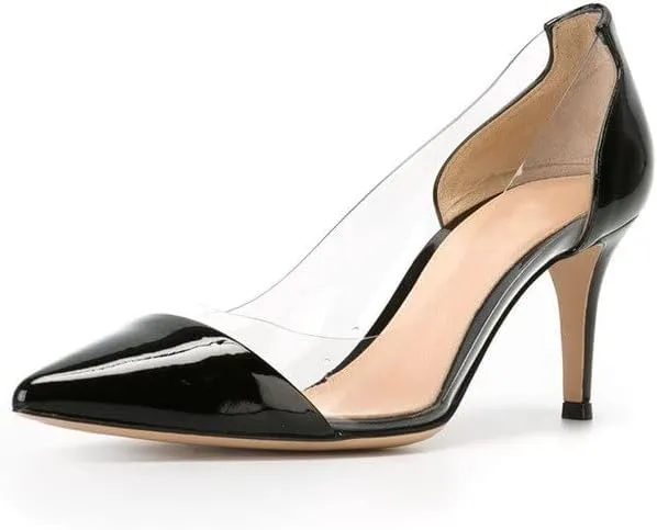 YODEKS Women's Clear Pumps Pointed Toe with 2.6" Stiletto High Heels Dress Shoes for Wedding/Party