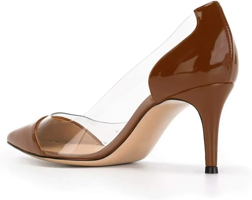 YODEKS Women's Clear Pumps Pointed Toe with 2.6" Stiletto High Heels Dress Shoes for Wedding/Party