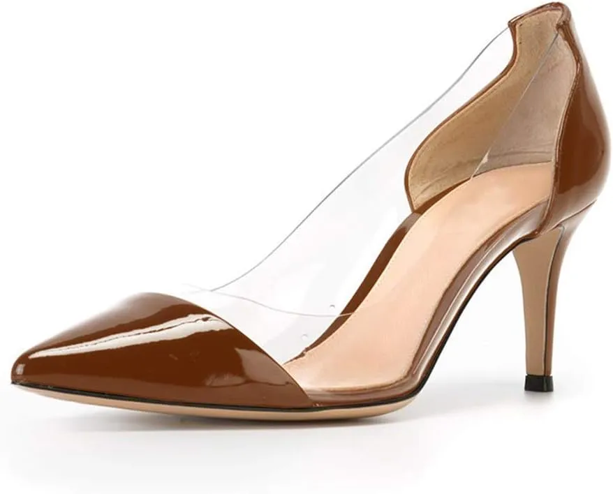 YODEKS Women's Clear Pumps Pointed Toe with 2.6" Stiletto High Heels Dress Shoes for Wedding/Party
