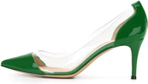 YODEKS Women's Clear Pumps Pointed Toe with 2.6" Stiletto High Heels Dress Shoes for Wedding/Party
