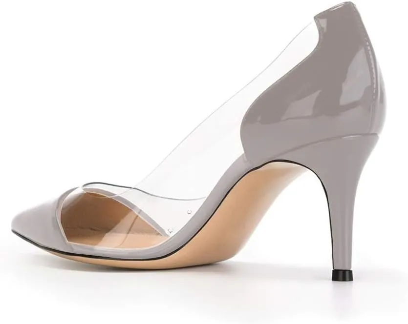 YODEKS Women's Clear Pumps Pointed Toe with 2.6" Stiletto High Heels Dress Shoes for Wedding/Party