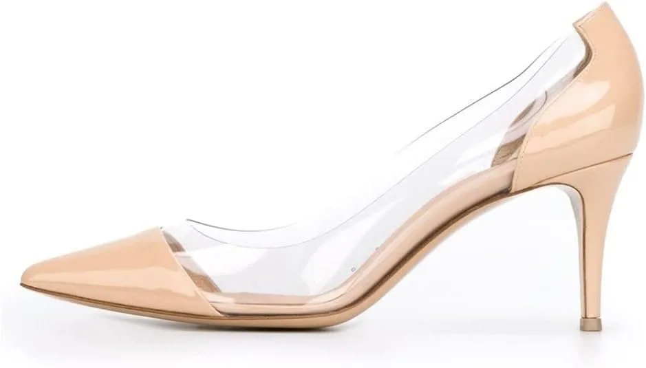YODEKS Women's Clear Pumps Pointed Toe with 2.6" Stiletto High Heels Dress Shoes for Wedding/Party