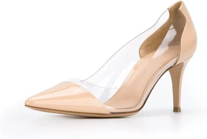 YODEKS Women's Clear Pumps Pointed Toe with 2.6" Stiletto High Heels Dress Shoes for Wedding/Party